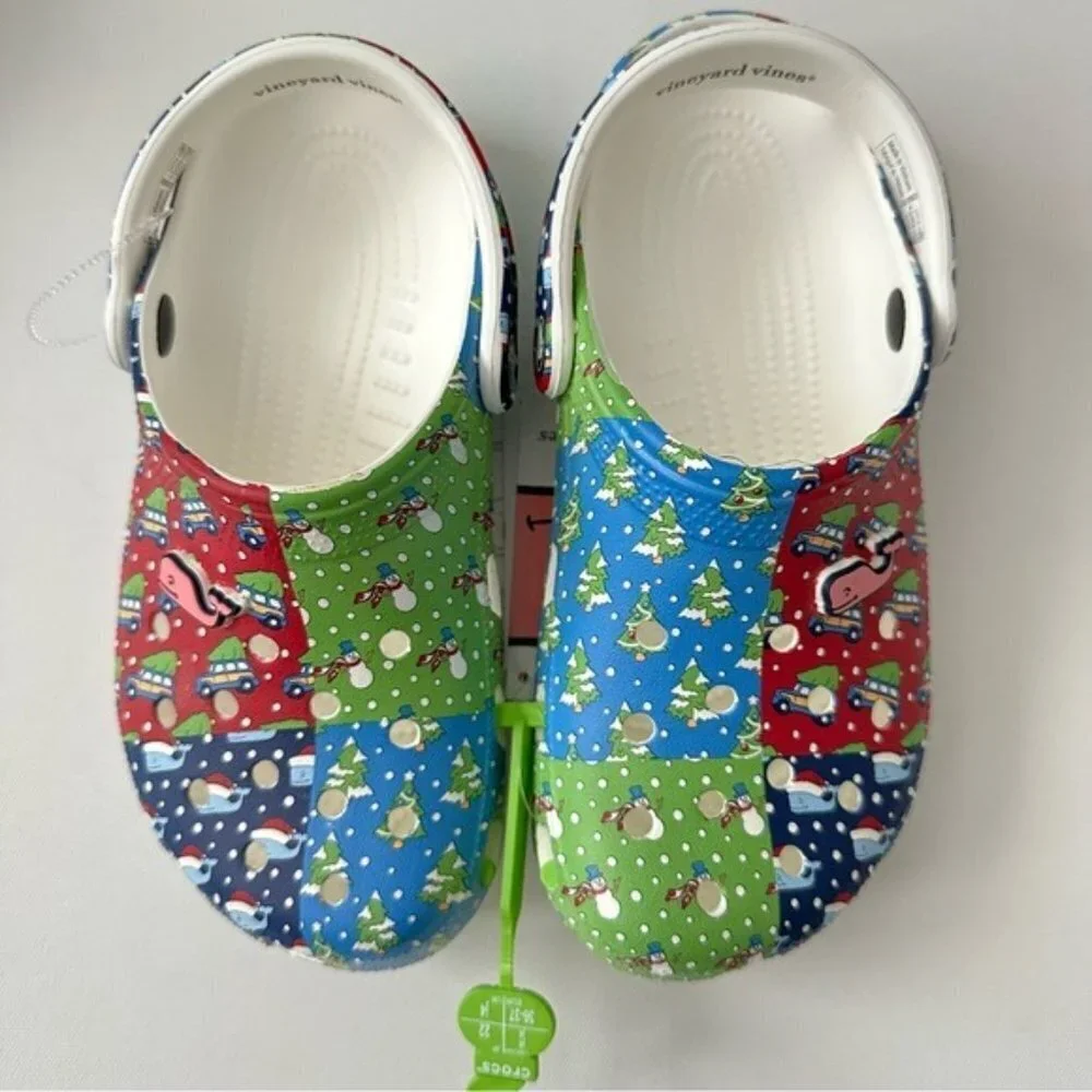 CROCS Vineyard Vines HOLIDAY PATCHWORK CLOGS Size 4 Kids